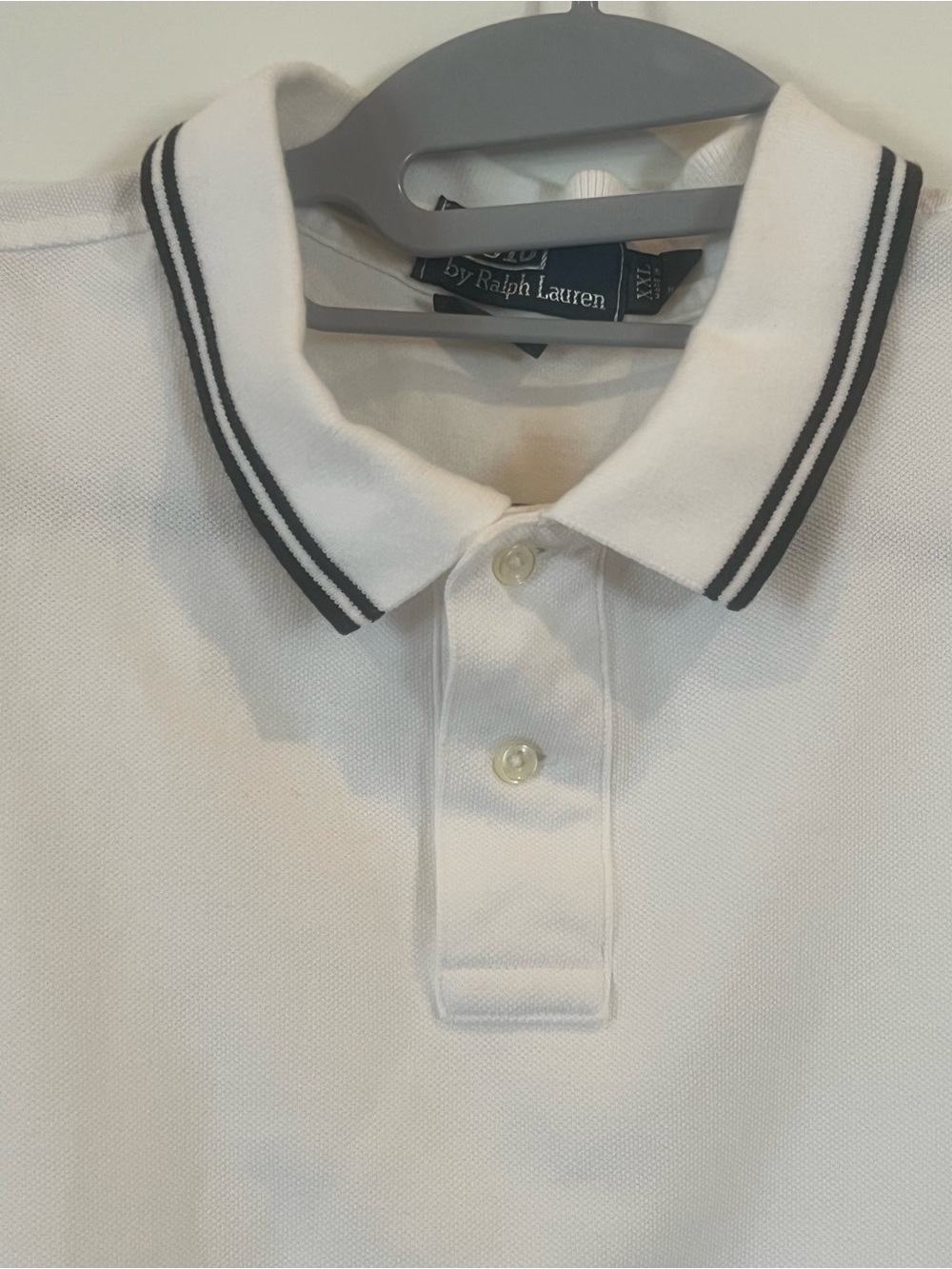 Ralph Lauren White Polo with Black Double-Stripe Collar